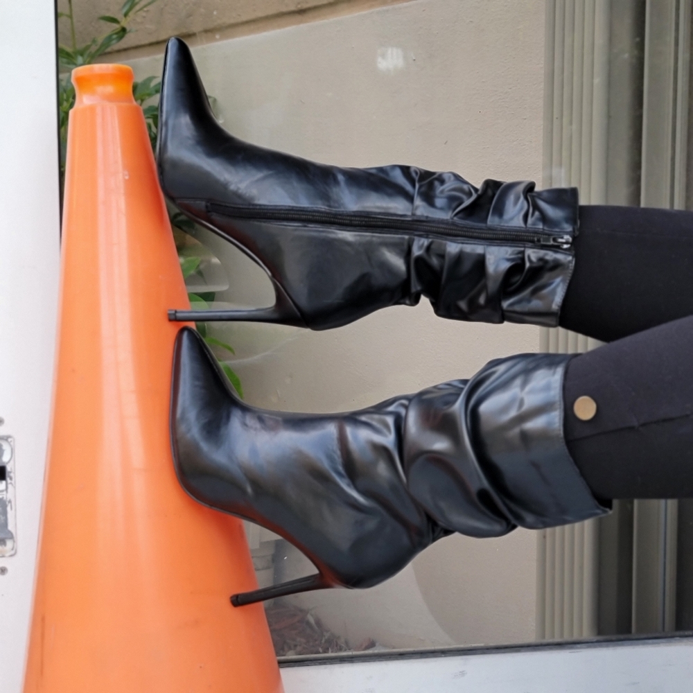 Slouch Ankle Boots Pointy Toe Stiletto High Heel Booties - Picture 6 of 6